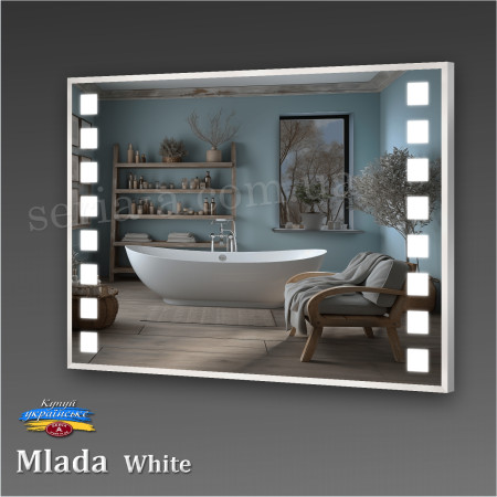 Дзеркало в алюмінієвій рамі із підсвічуванням квадрати MLADA WHITE 